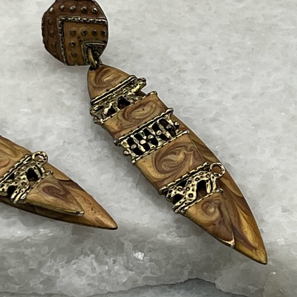 ✔️Bronze & Gold Painted and Tiger Detailed Exquisite Hanging Earrings - Picture 4 of 9